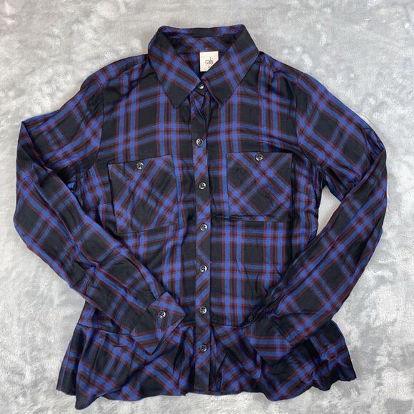 CAbi Women's XS Moody Plaid Flannel Button Up Shirt Peplum Hem Style 3431 - Picture 1 of 7